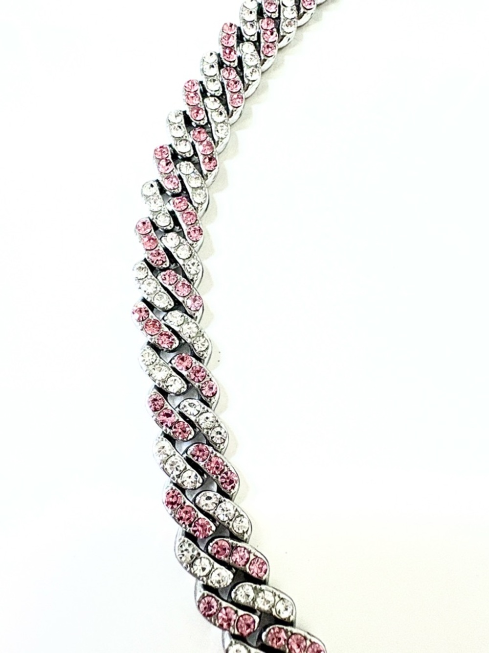 Women's Pink & Silver Cubic Zirconia Cuban Link Necklace - Picture 4 of 8